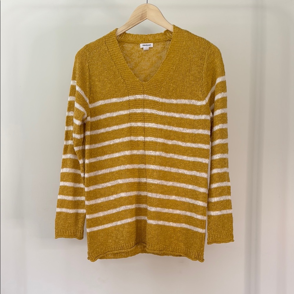 Westport Yellow and White V-Neck Sweater Nautical-Inspired Knit